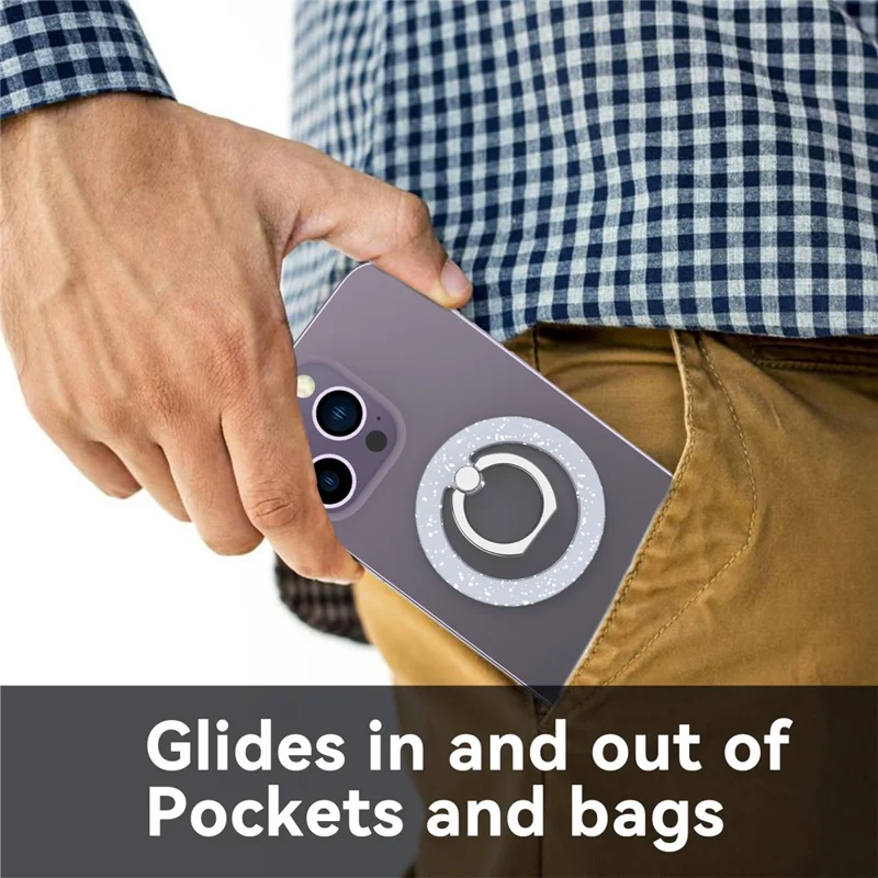 A646 Magnetic Phone Ring Kickstand 360 Degree Rotation Round Finger Ring Grip Holder - Light Grey