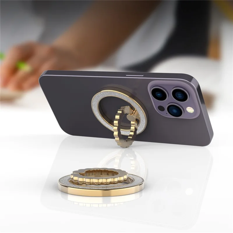 A677 Magnetic Finger Ring Kickstand Rotation Metal Phone Grip Stand - Gold
