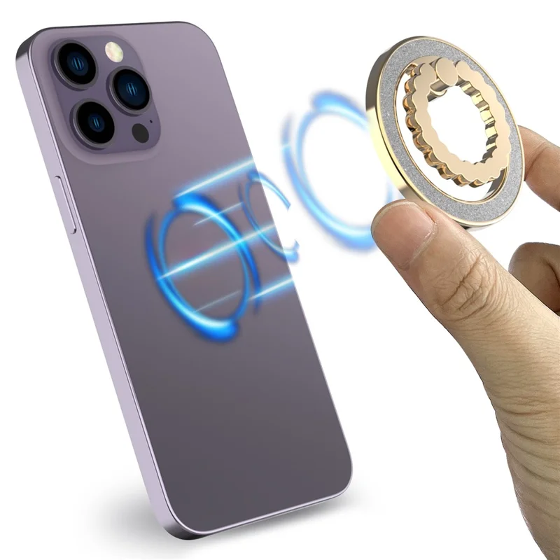 A677 Magnetic Finger Ring Kickstand Rotation Metal Phone Grip Stand - Gold