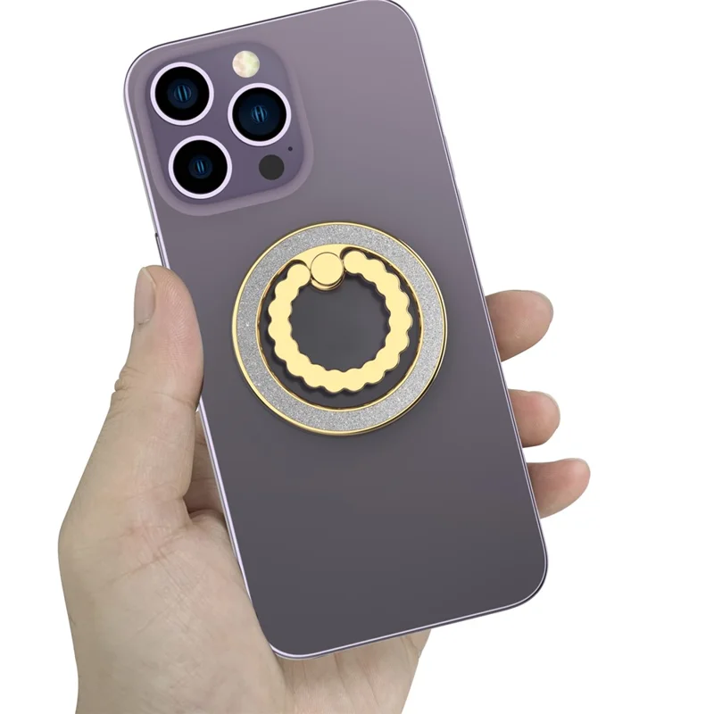 A677 Magnetic Finger Ring Kickstand Rotation Metal Phone Grip Stand - Gold