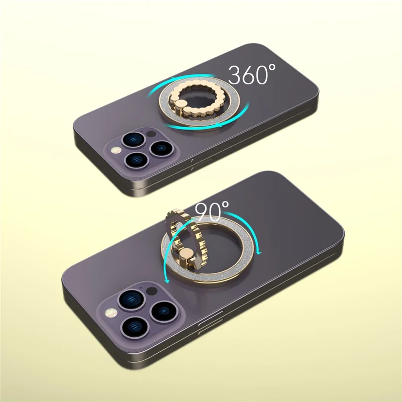 A677 Magnetic Finger Ring Kickstand Rotation Metal Phone Grip Stand - Gold
