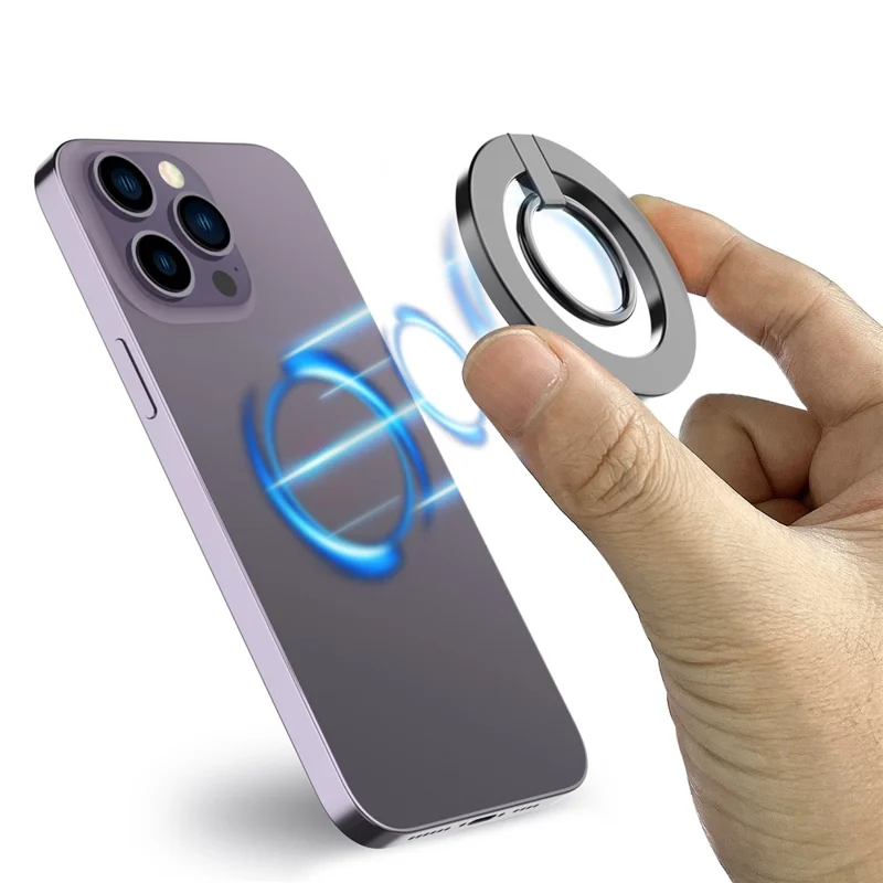 A675 Magnetic Phone Ring Holder for Cell Phone Grip Stand Finger Ring Kickstand - Black