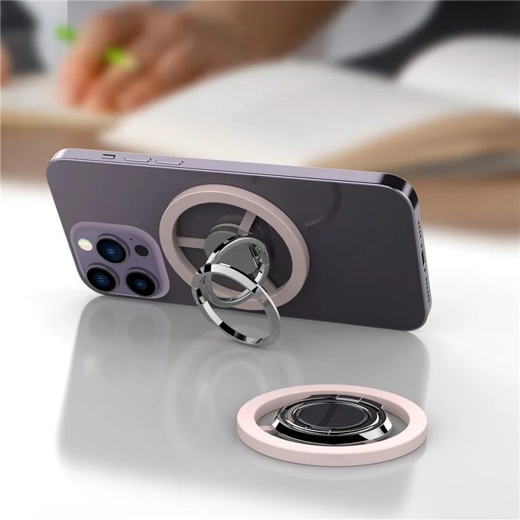 A561 Magnetic Phone Kickstand 360 Degree Rotation Foldable Phone Ring Holder - Pink