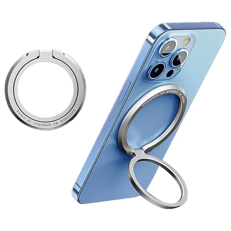 Magnetic Phone Back Ring Holder Kickstand Rotatable Alloy Finger Ring Grip Cellphone Stand - Silver