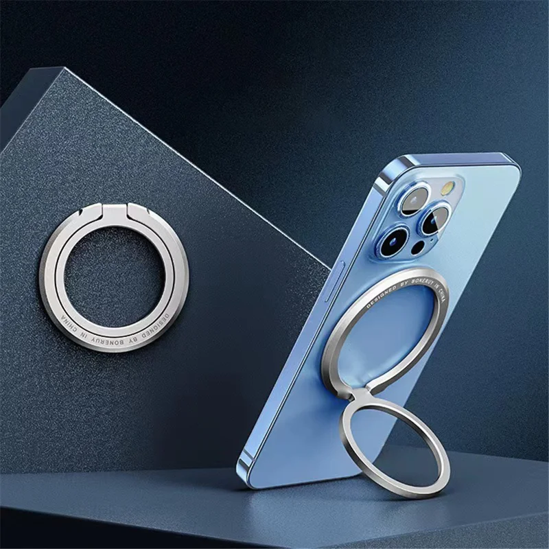 Magnetic Phone Back Ring Holder Kickstand Rotatable Alloy Finger Ring Grip Cellphone Stand - Silver