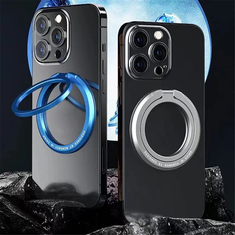Magnetic Phone Back Ring Holder Kickstand Rotatable Alloy Finger Ring Grip Cellphone Stand - Silver