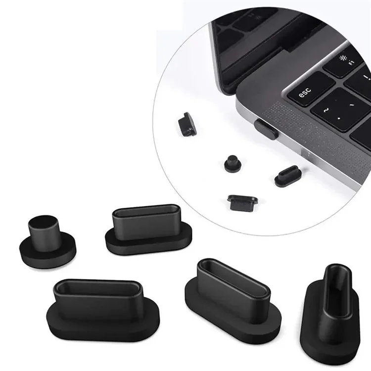 Para Macbook Air / Macbook Air com Retina Display 12Pcs / Set Soft Silicone Dust Plug Laptop Interface Protective Caps - Preto