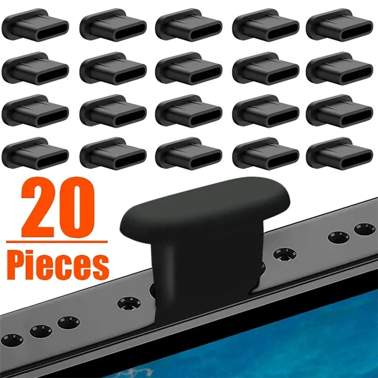 20PCS Silicone Type-C Charging Port Cover USB-C Dust Plug Cell Phone Power Port Protector - Transparent