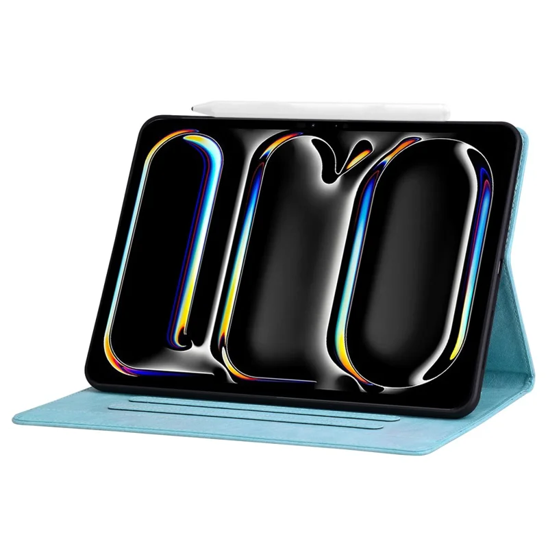 For iPad Pro 13 (2025) / 13 (2024) Case PU Leather Card Slots Tablet Cover Cat-Shaped Magnetic Clasp - Sky Blue