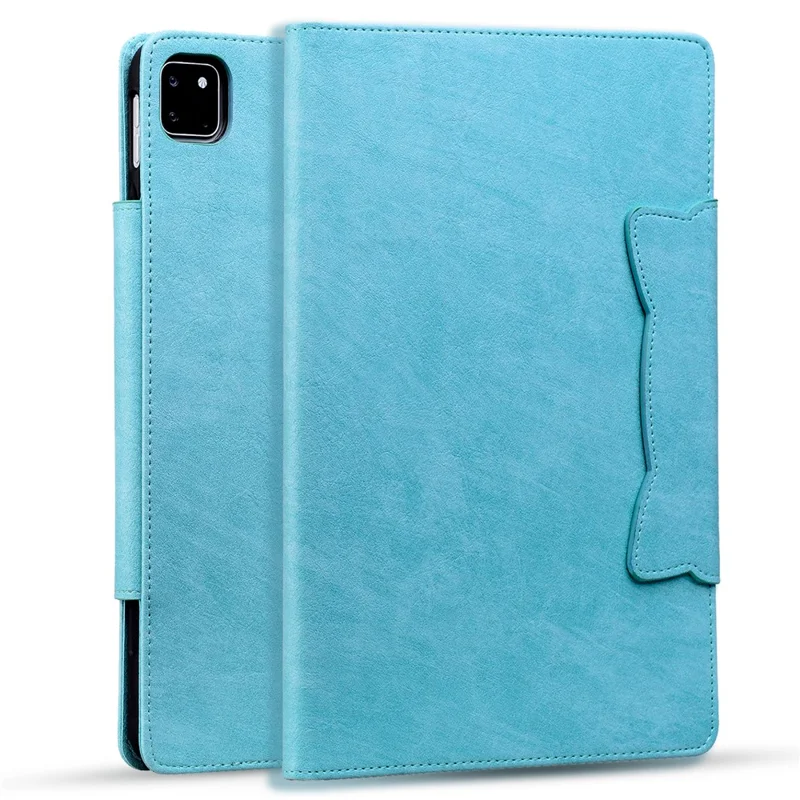 For iPad Pro 13 (2025) / 13 (2024) Case PU Leather Card Slots Tablet Cover Cat-Shaped Magnetic Clasp - Sky Blue
