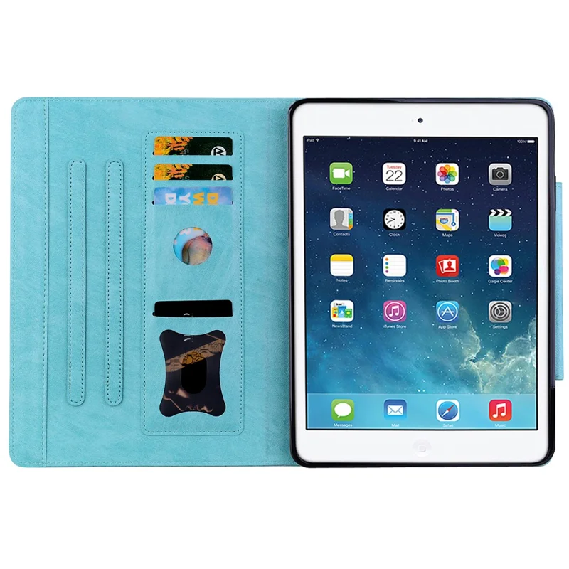 For iPad mini / mini 2 / mini 3 / mini 4 / mini (2019) 7.9 inch Case Cat-Shaped Magnetic Clasp Leather Business Cover - Sky Blue