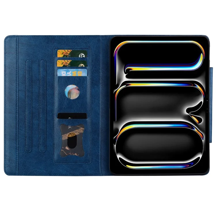 Para iPad Pro 12.9 pulgadas (2018) / (2020) / (2021) / (2022) / iPad Air 13 (2024) Funda Ranura para Tarjeta Cubierta de Cuero Empresarial para Tableta - Azul