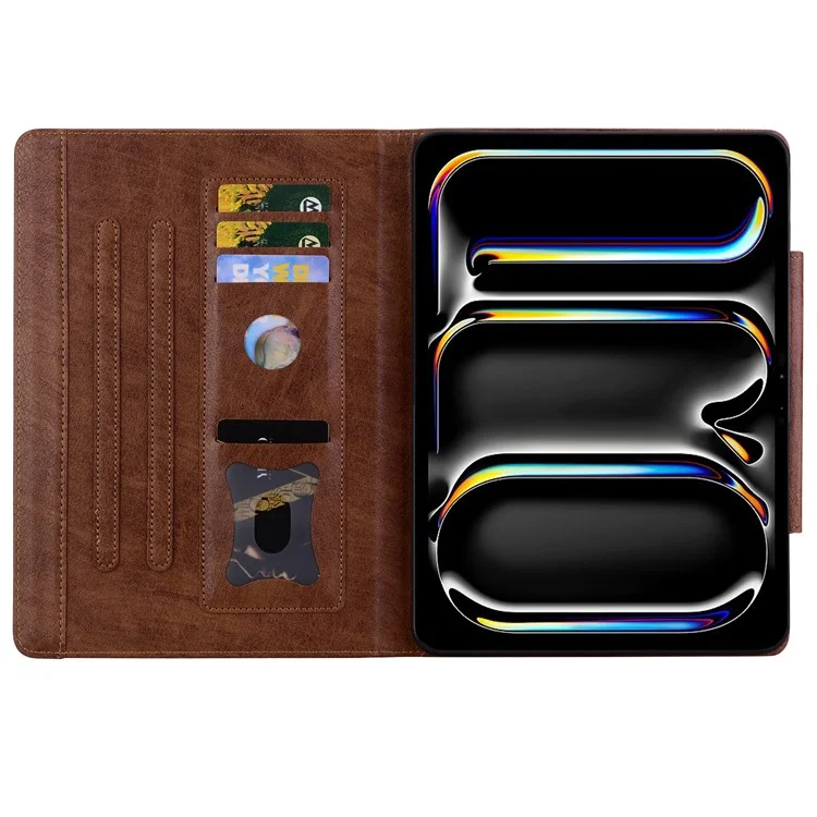 For iPad Pro 11 (2024) Case PU Leather Folio Stand Tablet Cover Cat-Shaped Magnetic Clasp - Brown