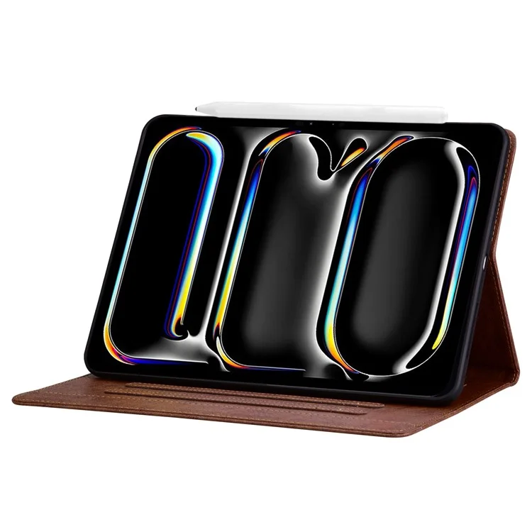 For iPad Pro 11 (2024) Case PU Leather Folio Stand Tablet Cover Cat-Shaped Magnetic Clasp - Brown