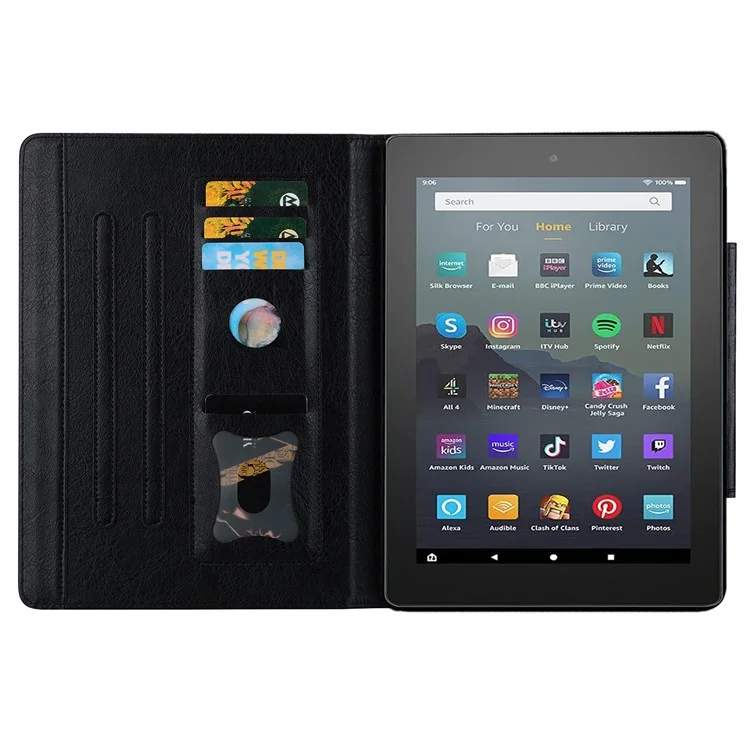 Pour Amazon Fire HD 8 (2020) / HD 8 (2022) Étui en cuir PU Support Tablette Couverture avec porte-cartes - Noir