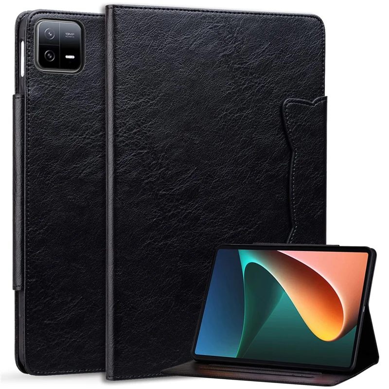 For Xiaomi Pad 6 / 6 Pro Stand Case PU Leather Tablet Cover with Card Holder - Black