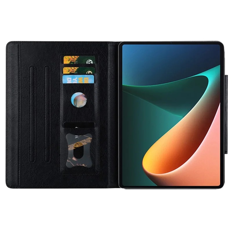 For Xiaomi Pad 6 / 6 Pro Stand Case PU Leather Tablet Cover with Card Holder - Black