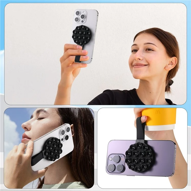 CPS07 Magnetic Suction Phone Holder Silicone Non Slip Suction Cup Phone Mount - Black