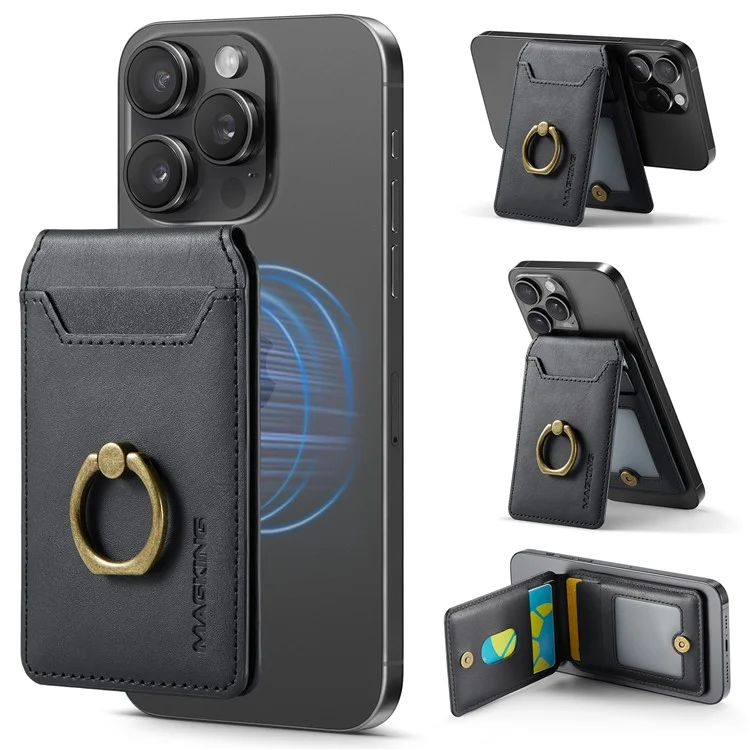 Porta de Cartão Magnética K1 Kickstand Compatível Com MagSafe RFID Bloqueando a Carteira de Telefone Celular Embutida - Preto