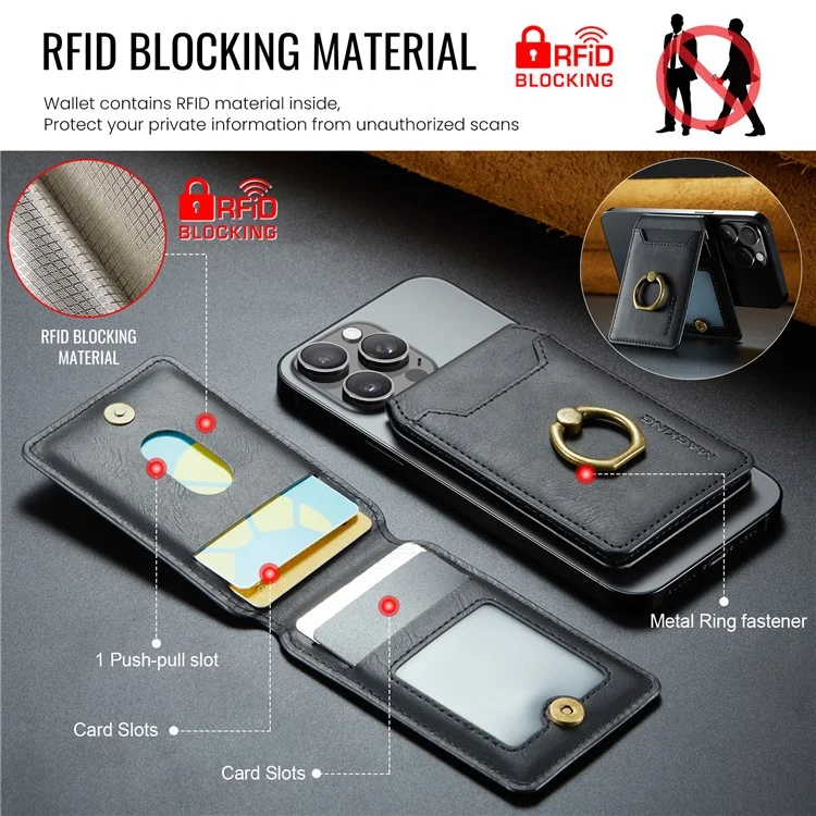 Porta de Cartão Magnética K1 Kickstand Compatível Com MagSafe RFID Bloqueando a Carteira de Telefone Celular Embutida - Preto