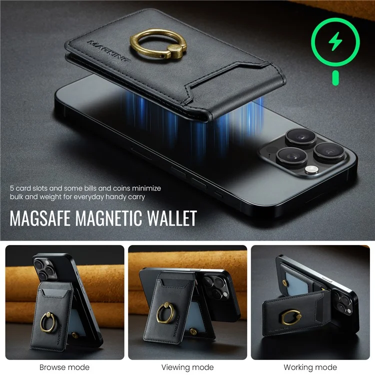 Porta de Cartão Magnética K1 Kickstand Compatível Com MagSafe RFID Bloqueando a Carteira de Telefone Celular Embutida - Preto