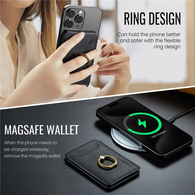 Porta de Cartão Magnética K1 Kickstand Compatível Com MagSafe RFID Bloqueando a Carteira de Telefone Celular Embutida - Preto