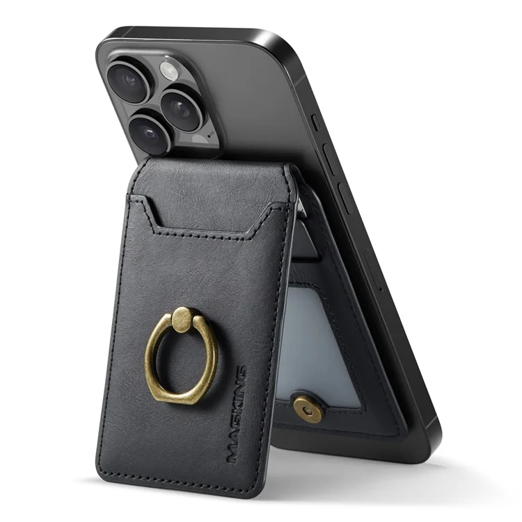 Porta de Cartão Magnética K1 Kickstand Compatível Com MagSafe RFID Bloqueando a Carteira de Telefone Celular Embutida - Preto