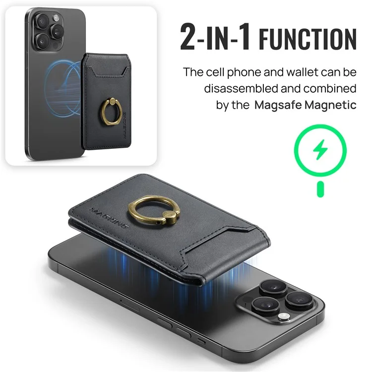 Porta de Cartão Magnética K1 Kickstand Compatível Com MagSafe RFID Bloqueando a Carteira de Telefone Celular Embutida - Preto