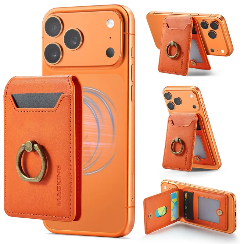MAGKING K1 Funda para Teléfono Móvil con Anillo Integrado, Soporte Plegable, Soporte Magnético para Tarjetas y Bloqueo RFID - Naranja