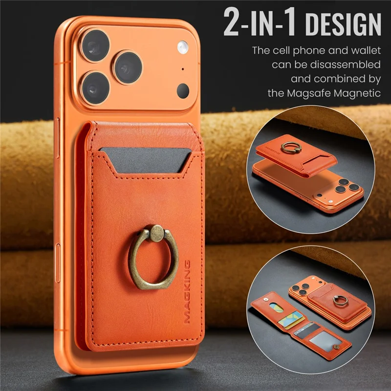 MAGKING K1 Funda para Teléfono Móvil con Anillo Integrado, Soporte Plegable, Soporte Magnético para Tarjetas y Bloqueo RFID - Naranja