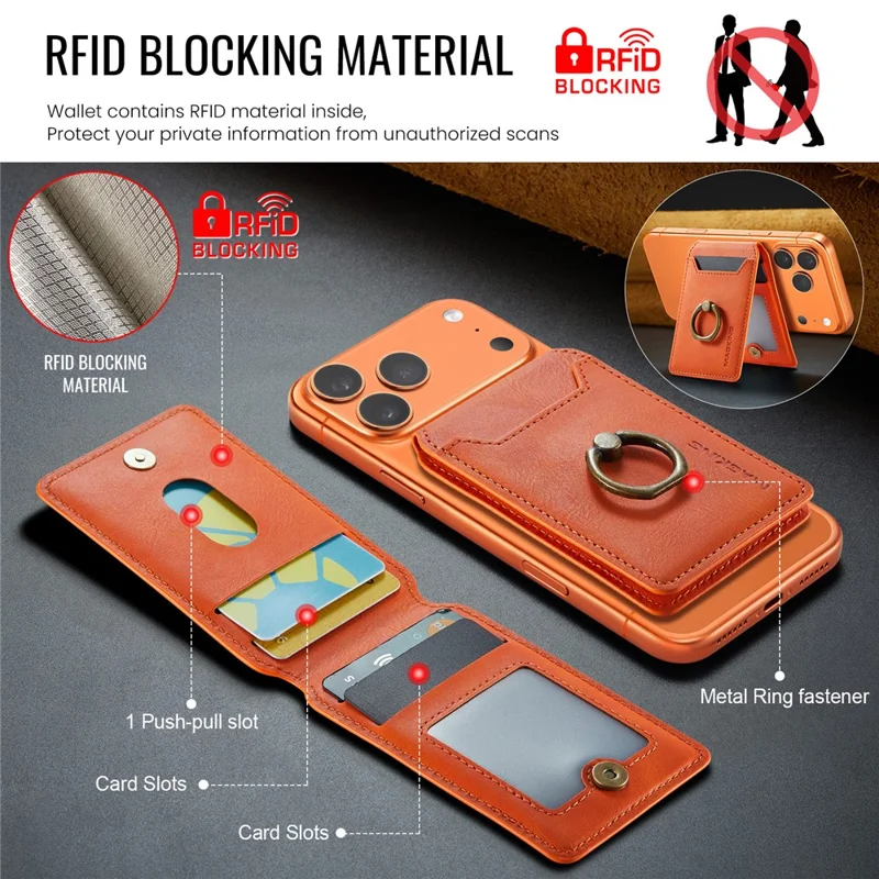 MAGKING K1 Funda para Teléfono Móvil con Anillo Integrado, Soporte Plegable, Soporte Magnético para Tarjetas y Bloqueo RFID - Naranja