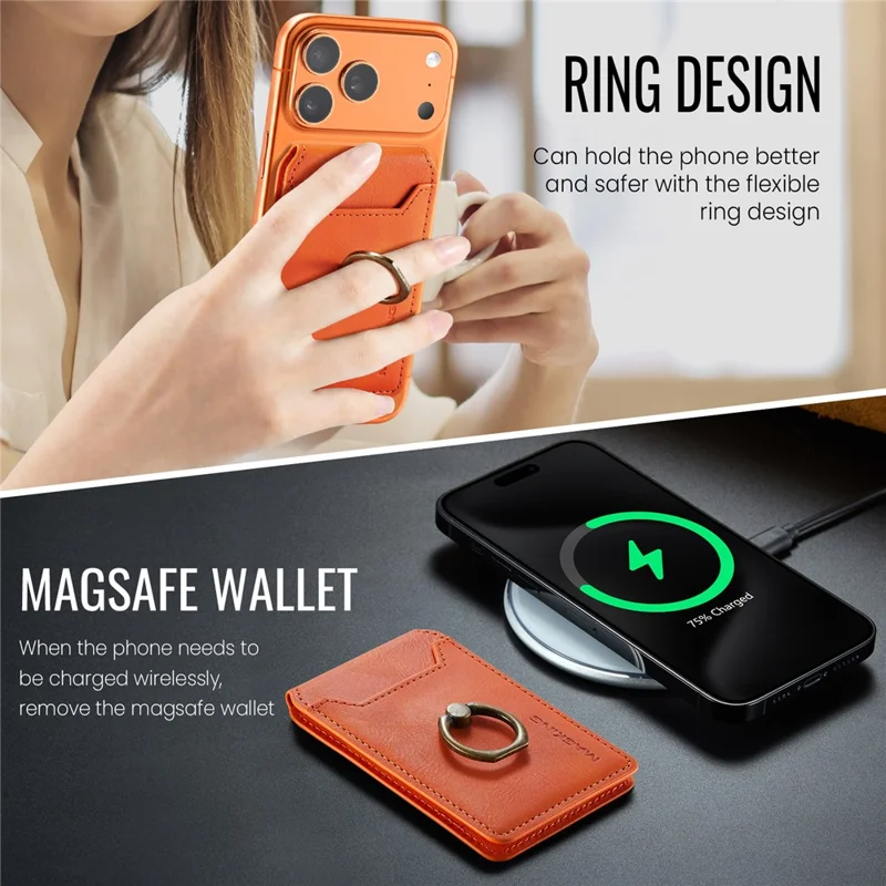 MAGKING K1 Funda para Teléfono Móvil con Anillo Integrado, Soporte Plegable, Soporte Magnético para Tarjetas y Bloqueo RFID - Naranja