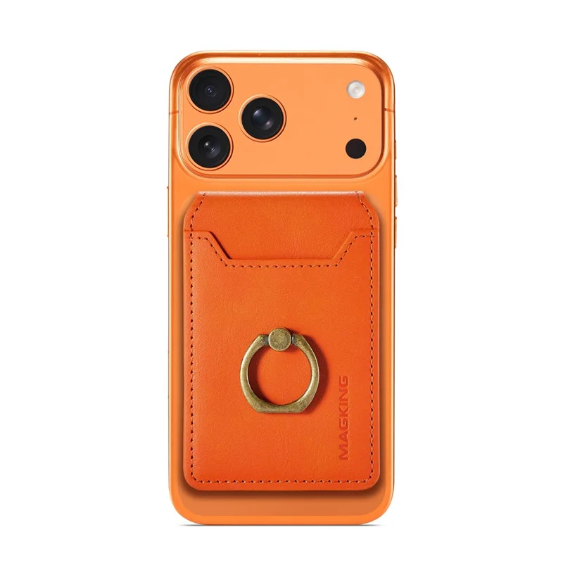 MAGKING K1 Funda para Teléfono Móvil con Anillo Integrado, Soporte Plegable, Soporte Magnético para Tarjetas y Bloqueo RFID - Naranja