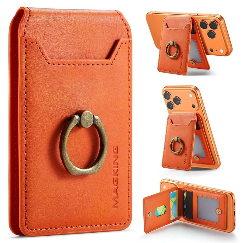 MAGKING K1 Funda para Teléfono Móvil con Anillo Integrado, Soporte Plegable, Soporte Magnético para Tarjetas y Bloqueo RFID - Naranja