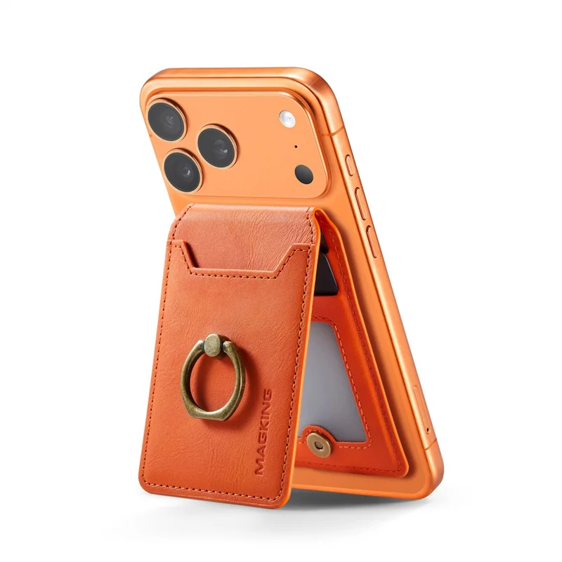 MAGKING K1 Funda para Teléfono Móvil con Anillo Integrado, Soporte Plegable, Soporte Magnético para Tarjetas y Bloqueo RFID - Naranja
