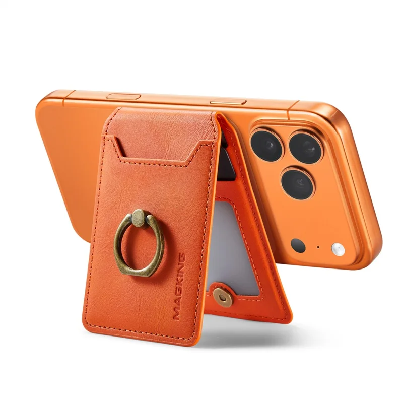 MAGKING K1 Funda para Teléfono Móvil con Anillo Integrado, Soporte Plegable, Soporte Magnético para Tarjetas y Bloqueo RFID - Naranja