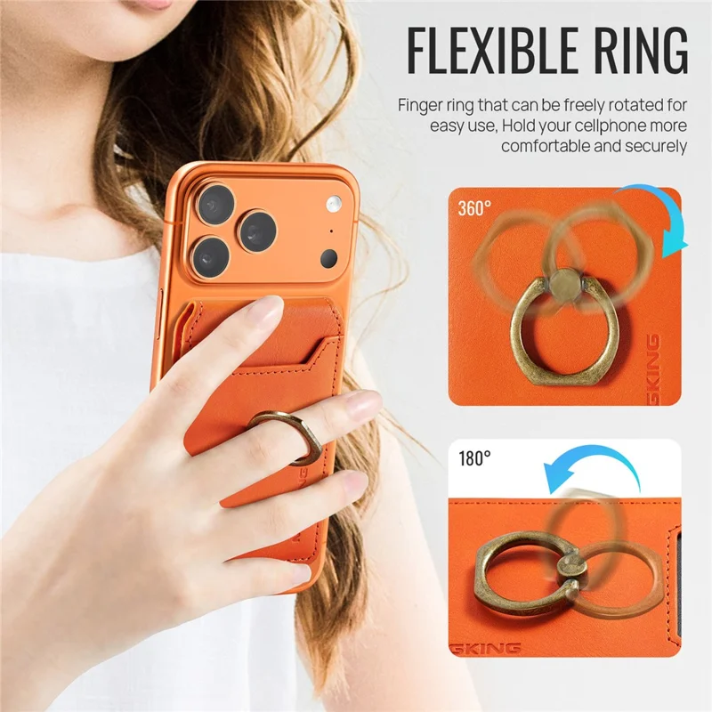 MAGKING K1 Funda para Teléfono Móvil con Anillo Integrado, Soporte Plegable, Soporte Magnético para Tarjetas y Bloqueo RFID - Naranja