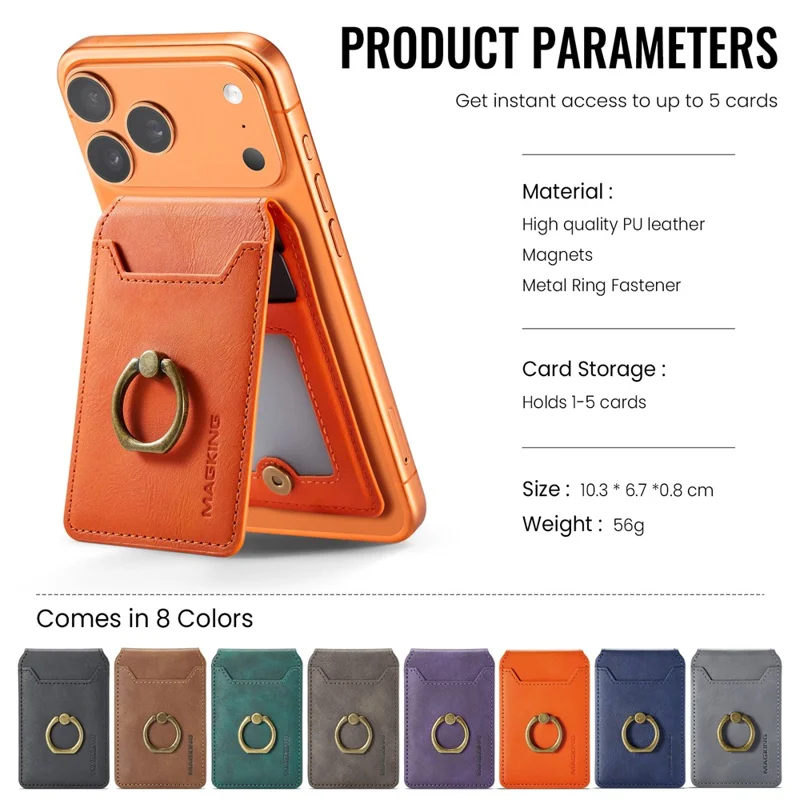 MAGKING K1 Funda para Teléfono Móvil con Anillo Integrado, Soporte Plegable, Soporte Magnético para Tarjetas y Bloqueo RFID - Naranja