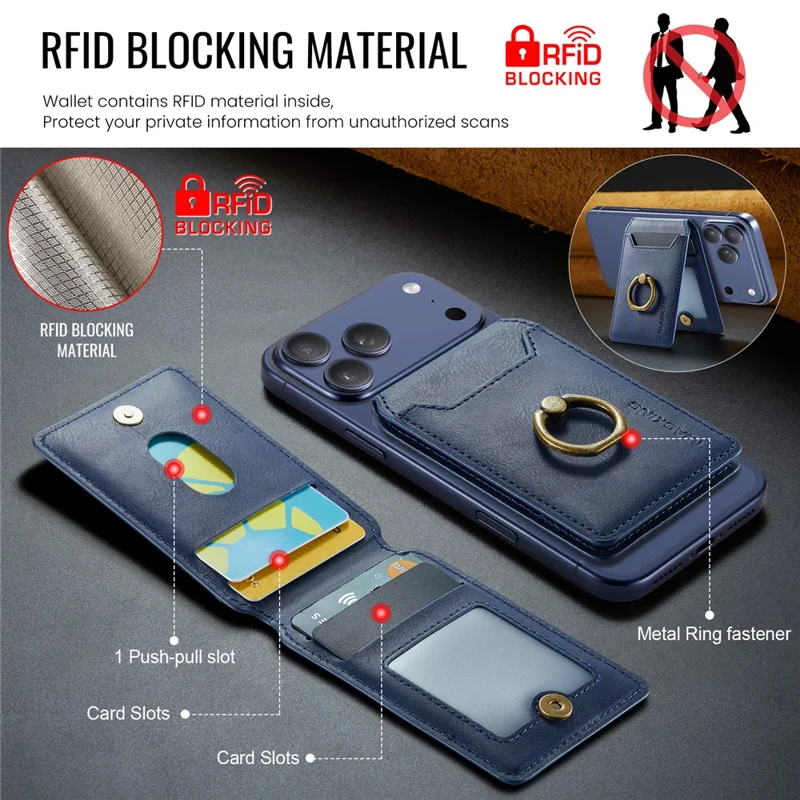 MAGKING K1 Kickstand Magnetic Card Holder RFID Blocking Cell Phone Wallet Built-In Ring - Blue
