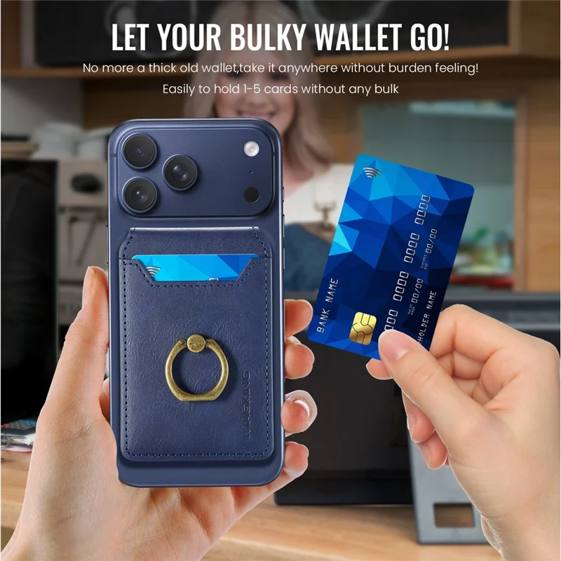 MAGKING K1 Kickstand Magnetic Card Holder RFID Blocking Cell Phone Wallet Built-In Ring - Blue