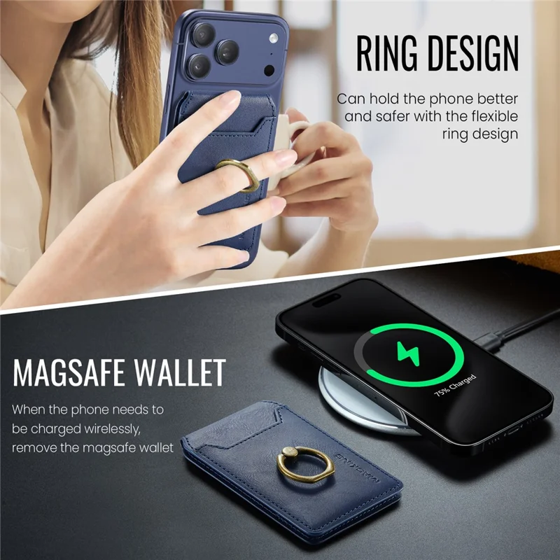 MAGKING K1 Kickstand Magnetic Card Holder RFID Blocking Cell Phone Wallet Built-In Ring - Blue