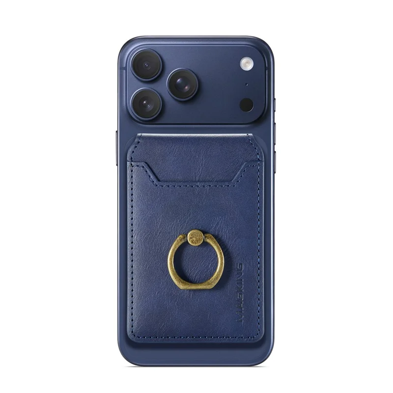 MAGKING K1 Kickstand Magnetic Card Holder RFID Blocking Cell Phone Wallet Built-In Ring - Blue