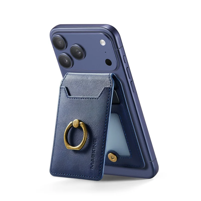 MAGKING K1 Kickstand Magnetic Card Holder RFID Blocking Cell Phone Wallet Built-In Ring - Blue