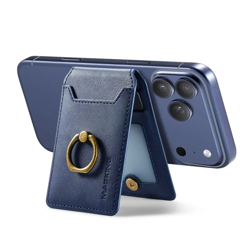 MAGKING K1 Kickstand Magnetic Card Holder RFID Blocking Cell Phone Wallet Built-In Ring - Blue
