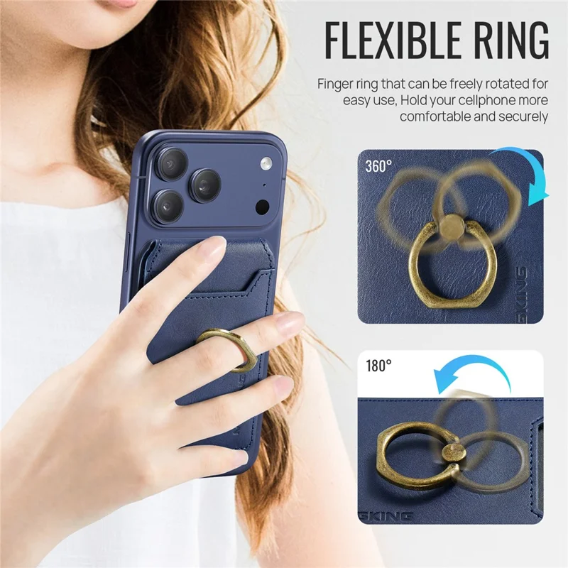 MAGKING K1 Kickstand Magnetic Card Holder RFID Blocking Cell Phone Wallet Built-In Ring - Blue