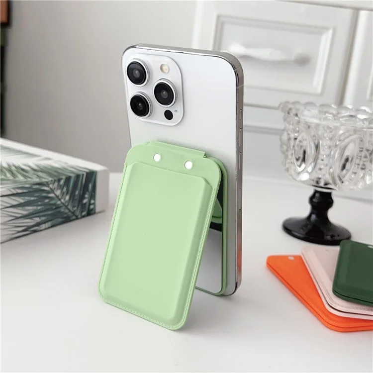 Soporte de Tarjetas Magnéticas Para Iphone 16 Serie Mirror Design Kickstand Silicone Phone Card Bag - Matcha Verde