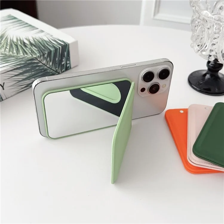 Soporte de Tarjetas Magnéticas Para Iphone 16 Serie Mirror Design Kickstand Silicone Phone Card Bag - Matcha Verde