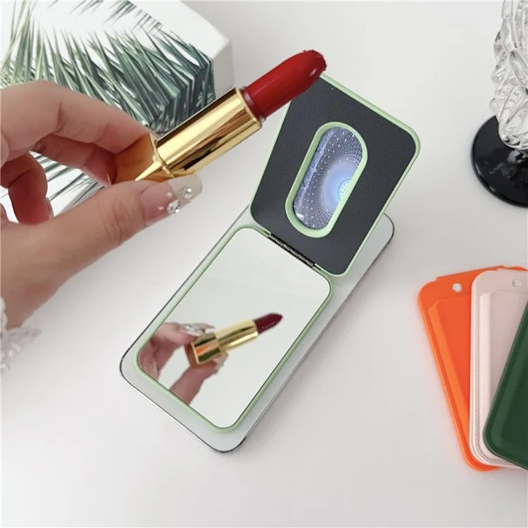 Soporte de Tarjetas Magnéticas Para Iphone 16 Serie Mirror Design Kickstand Silicone Phone Card Bag - Matcha Verde