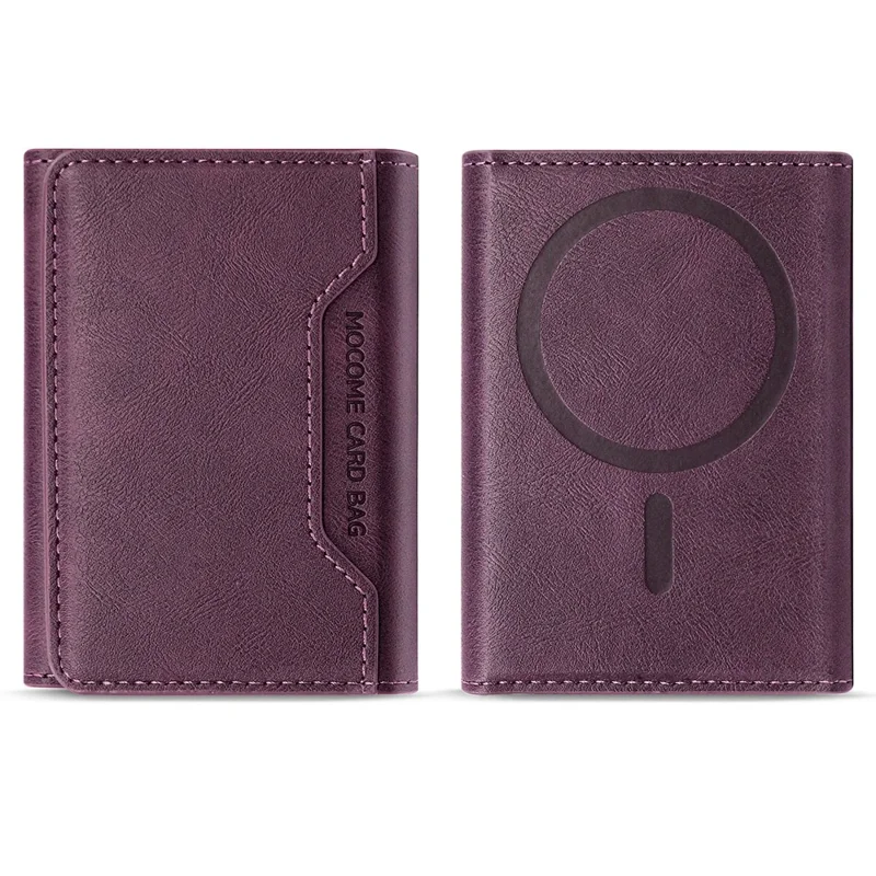 MOCOME Phone Card Holder RFID Blocking PU Leather Magnetic Card Bag Wallet - Dark Purple