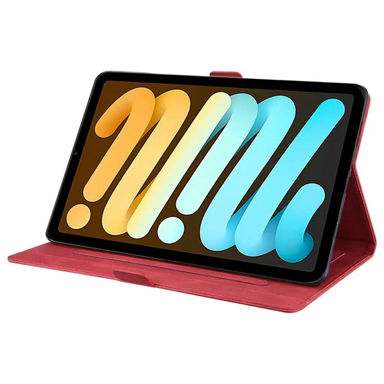 For iPad mini (2024)  /  mini (2021) Leather Case Imprinted Butterfly Tablet Cover Stand Card Slot - Red